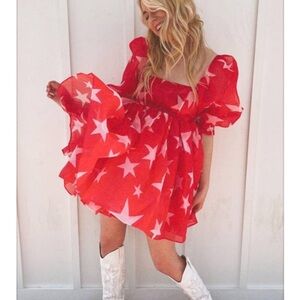 Selkie Red Star Puff Dress Mini Size Medium M